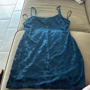 Elegant Blue Floral Mini Corduroy Dress